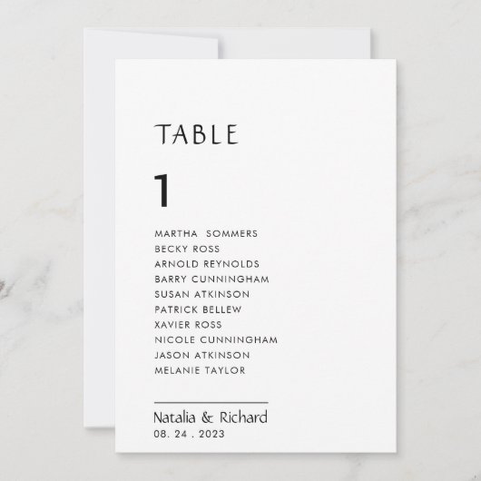 Minimalistisch witte tabel nummer 1 Zitkaarten Kaart (Voorkant)