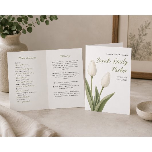 Minimalistisch Witte Tulpen Uitvaartprogramma 4-pa Kaart