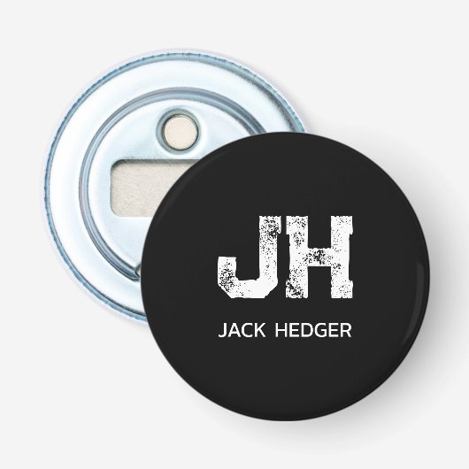 MINIMALISTISCH WITTE TWEELITTER MONOGRAMMENAAM ZWA BUTTON FLESOPENER (Voorkant)