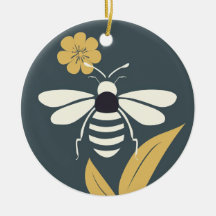 Minimalistisch Woodblock Style Bee Ornament