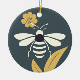Minimalistisch Woodblock Style Bee Ornament