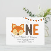Minimalistisch Woodland Fox Eerste verjaardag Uitn Kaart (Staand voorkant)