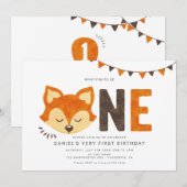 Minimalistisch Woodland Fox Eerste verjaardag Uitn Kaart (Voorkant / Achterkant)