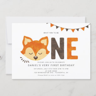 Minimalistisch Woodland Fox Eerste verjaardag Uitn Kaart