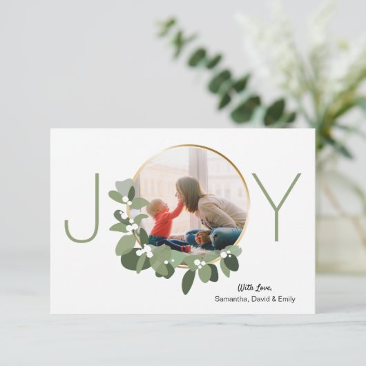 Minimalistisch Wreath | Joy | Kerstfoto Kaart (Staand voorkant)