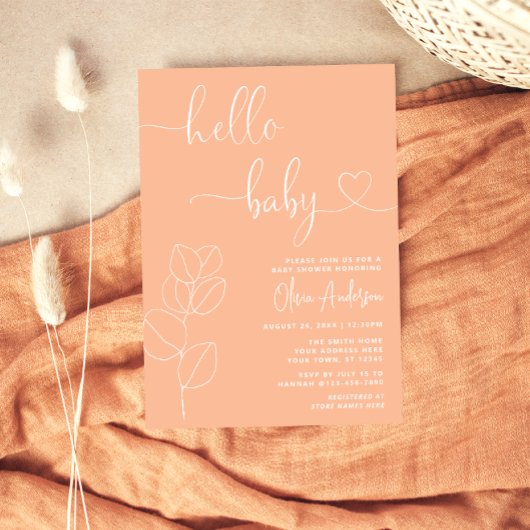 Minimalistisch zacht perzik eucalyptus Baby shower Kaart