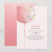 Minimalistisch Zacht Roze Ballon Baby's eerste ver Kaart (Voorkant / Achterkant)