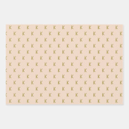 Minimalistisch zacht roze monogram inpakpapier vel