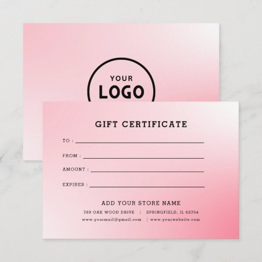 Minimalistisch zakelijk cadeaubon met Logo (Voorkant / Achterkant)