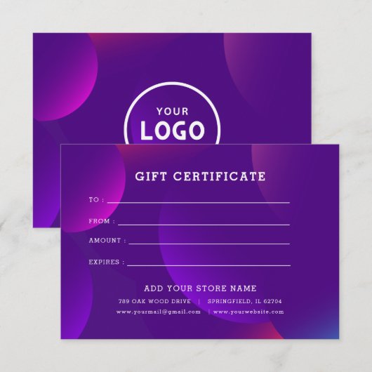 Minimalistisch zakelijk cadeaubon met Logo (Voorkant / Achterkant)