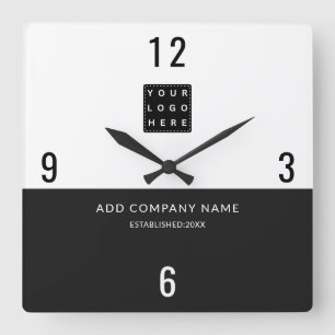 Minimalistisch Zakelijk Logo Bedrijfsnaam Zwart Wi Vierkante Klok