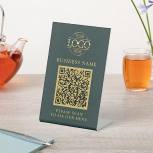 Minimalistisch Zakelijk Logo QR Code Menu Contactl Reclamebord Met Voetstuk