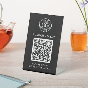 Minimalistisch Zakelijk Logo QR Code Menu Contactl Reclamebord Met Voetstuk