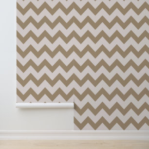 Minimalistisch Zand Bruin Wit Chevron Patroon Behang