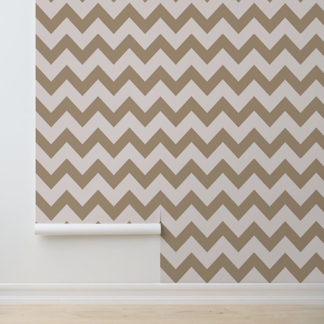 Minimalistisch Zand Bruin Wit Chevron Patroon Behang (Applicatie)