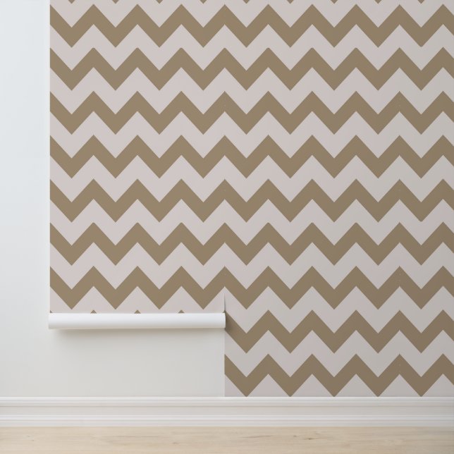 Minimalistisch Zand Bruin Witte Chevron Patroon Behang (Applicatie)