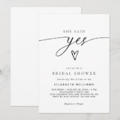 Minimalistisch ze zei ja hart script Vrijgezellenf Kaart (Voorkant / Achterkant)