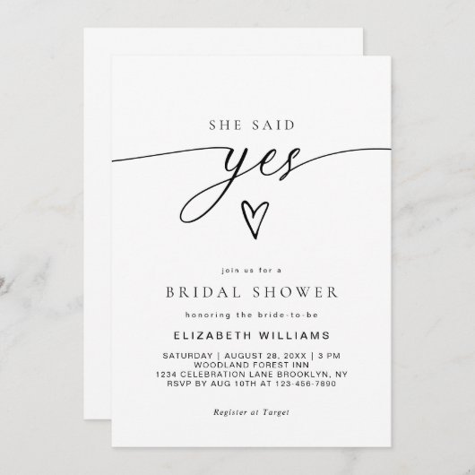 Minimalistisch ze zei ja hart script Vrijgezellenf Kaart (Voorkant / Achterkant)