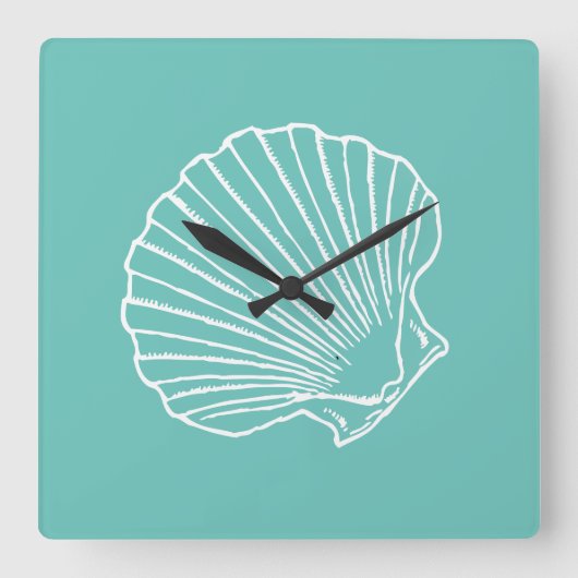 Minimalistisch Zee Shell op groene achtergrond Vierkante Klok (Voorkant)
