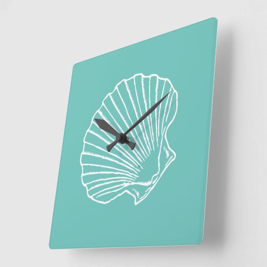 Minimalistisch Zee Shell op groene achtergrond Vierkante Klok (Hoek)