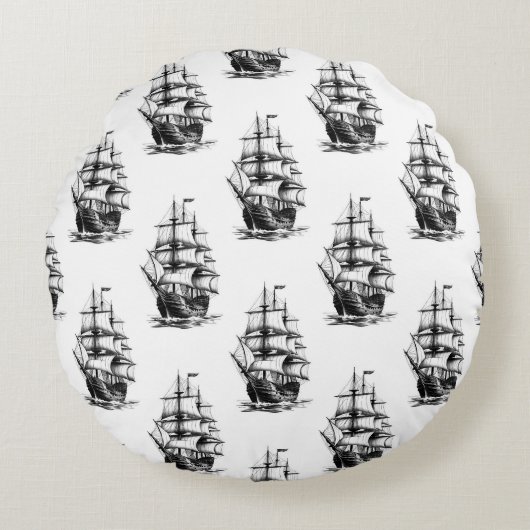 Minimalistisch zeilscheepsontwerp rond kussen (Voorkant)