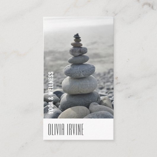 Minimalistisch Zen Stones Yoga & Wellness White Bu Visitekaartje (Voorkant)