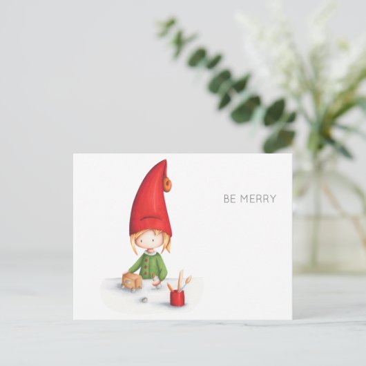 Minimalistisch zijn Merry Elf die met kerst speelg Briefkaart (Staand voorkant)