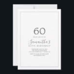 Minimalistisch Zilver 60th Birthday Uitnodiging<br><div class="desc">Deze minimalistische zilveren 60ste verjaardagsuitnodiging is perfect voor een eenvoudig verjaardagsfeest. Het moderne romantische ontwerp biedt klassieke zilvergrijze en witte typografie in combinatie met een robuuste, maar elegante kalligrafie met stijl met handschrift. in elke kleur. Houd het ontwerp eenvoudig en elegant, zoals het is, of personaliseer het door uw eigen...</div>