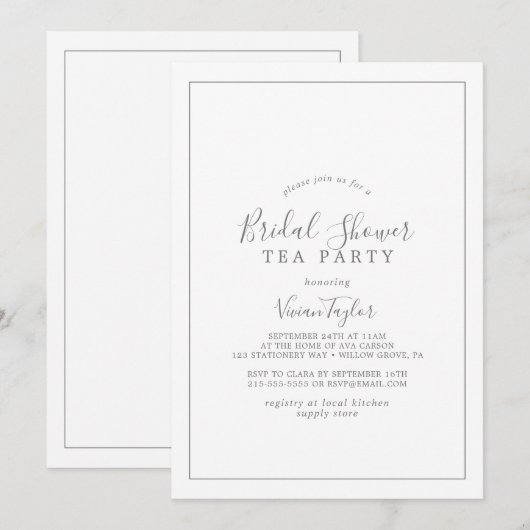 Minimalistisch zilver Vrijgezellenfeest Tea Party Kaart (Voorkant / Achterkant)