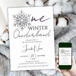 Minimalistisch Zilver Winter ONEderland 1e Verjaar Kaart