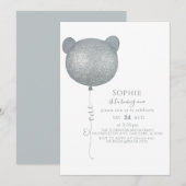 Minimalistisch zilveren ballon Teddy Bear 1ste ver Kaart (Voorkant / Achterkant)