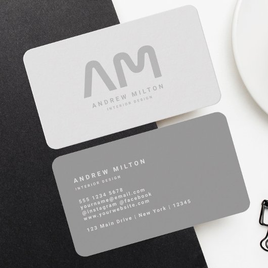 Minimalistisch zilveren professioneel monogram visitekaartje