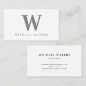 Minimalistisch zilvermonogram Logo ingegraveerd ef Visitekaartje (Voorkant / Achterkant)