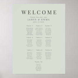 Minimalistisch zitplan(10) Bleke salie Poster