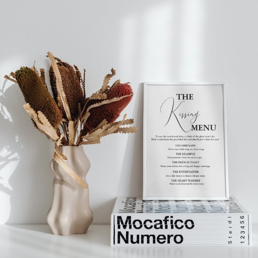 Minimalistisch zoenen Menu Bruiloft spel teken Poster