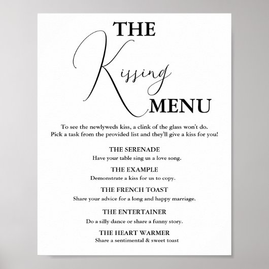 Minimalistisch zoenen Menu Bruiloft spel teken Poster (Voorkant)