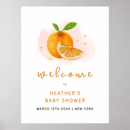 Minimalistisch Zoet Sinaasappel Citrus Baby shower Poster (Voorkant)
