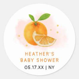 Minimalistisch zoet Sinaasappel Citrus Baby shower Ronde Sticker