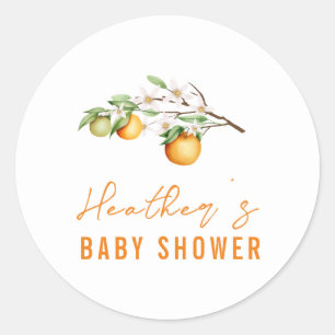 Minimalistisch Zomer Sinaasappel Citrus Baby showe Ronde Sticker