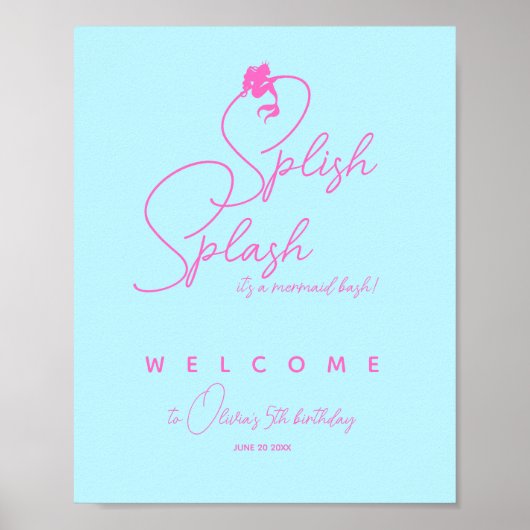 Minimalistisch zomermeisje Mermaid Birthday Welkom Poster (Voorkant)