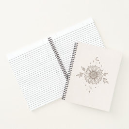 Minimalistisch zonnebloem- en maandesign notitieboek