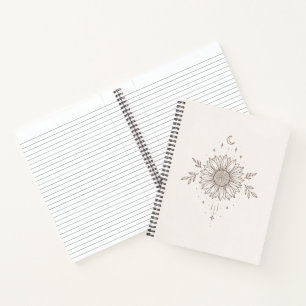 Minimalistisch zonnebloem- en maandesign notitieboek