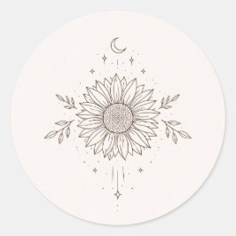 Minimalistisch zonnebloem- en maandesign ronde sticker