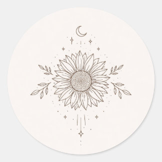 Minimalistisch zonnebloem- en maandesign ronde sticker