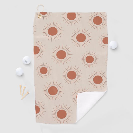 Minimalistisch zonnepatroon van Terracotta Abstrac Golfhanddoek (Insitu)