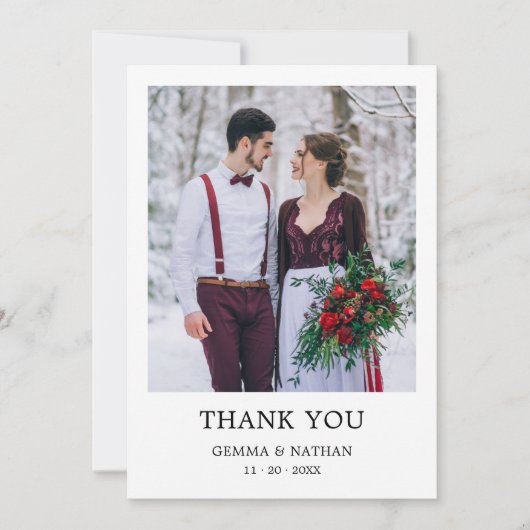 Minimalistisch zwart 2 foto bruiloft dank u kaart (Voorkant)