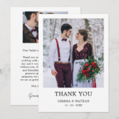 Minimalistisch zwart 2 foto bruiloft dank u kaart (Voorkant / Achterkant)