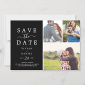 minimalistisch | Zwart 3 Fotocollage De datum opsl Magnetische Uitnodiging (Voorkant)