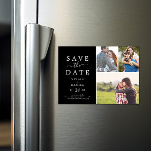 minimalistisch   Zwart 3 Fotocollage De datum opsl Magnetische Uitnodiging
