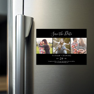 minimalistisch   Zwart 3 Fotosjabloon De datum ops Magnetische Uitnodiging